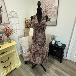 Ann Taylor Brown Tan Halter Midi Sundress